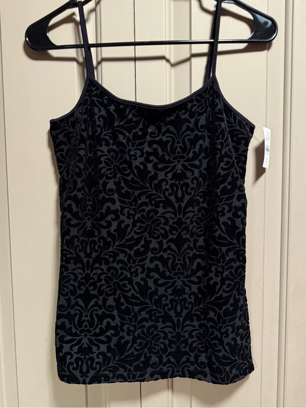 LOFT Black Velvet Camisole with Damask Pattern